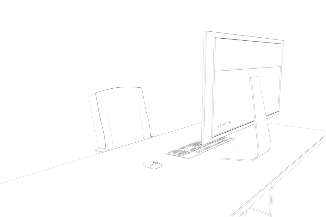 Transparent Outline Drawing of Office Desk with Computer and Chair - Download Free Stock Images Pikwizard.com