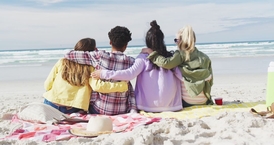 Friendship Group Hug on Sandy Beach - Free Images, Stock Photos and Pictures on Pikwizard.com