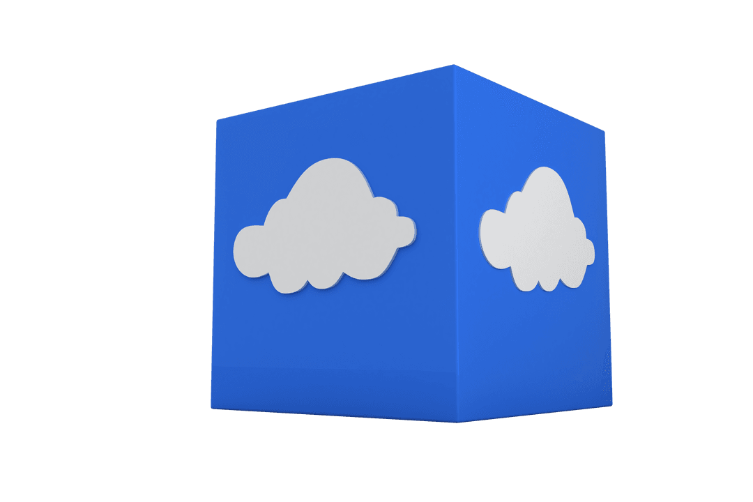 Blue Cube with Cloud Symbol on Transparent Background