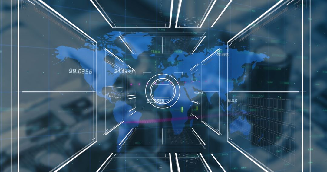 Futuristic Digital World Map with Data Lines Overlay