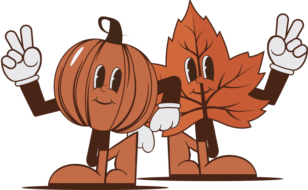 Whimsical Pumpkin and Maple Leaf Cartoon in Transparent Autumn Design