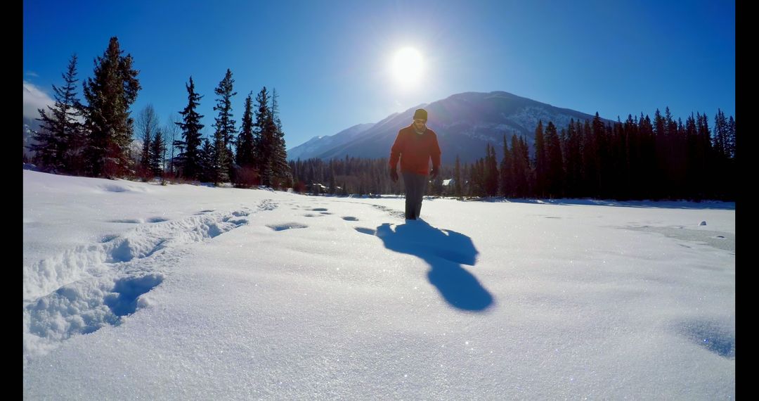 Man Hikes Through Sunny Winter Wonderland in Solitude