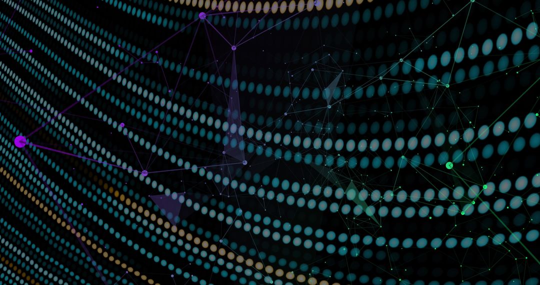 Abstract Digital Grid with Green Yellow Dots and Lines