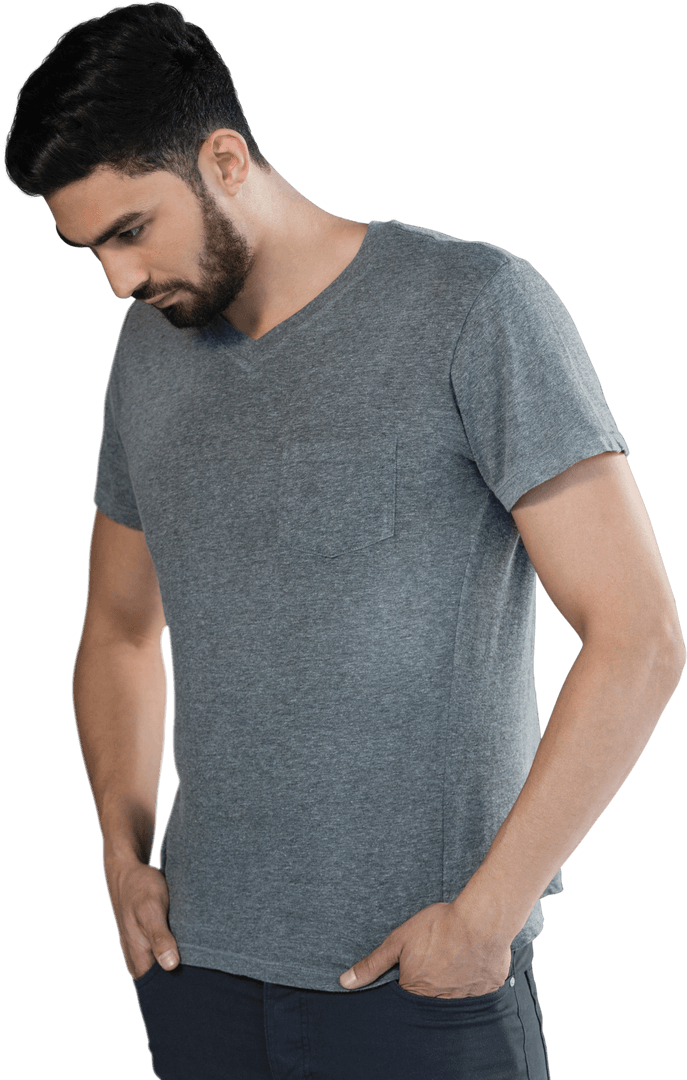 Man in Gray T-Shirt Posing with Transparent Background