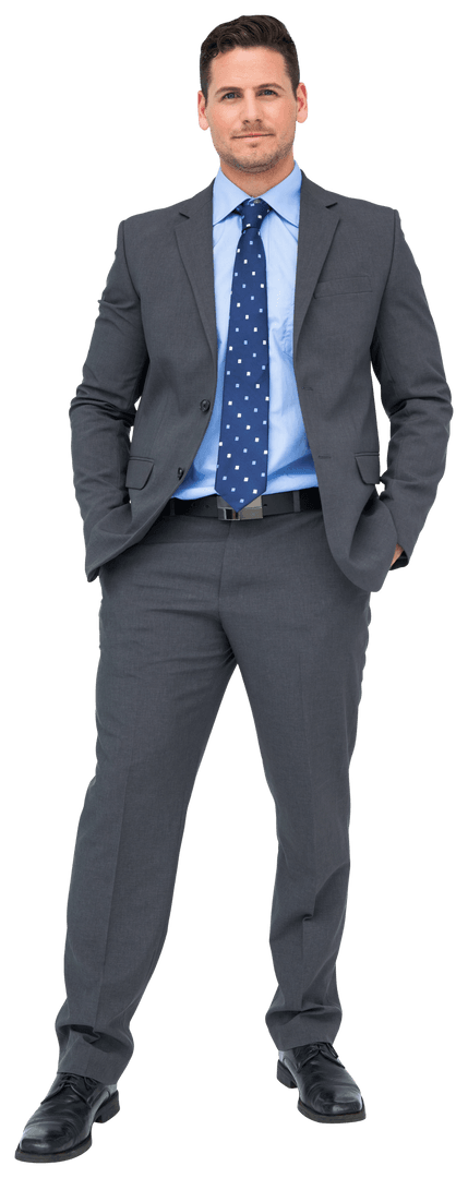 Confident Businessman in Formal Wear, Hands in Pockets on Transparent Background