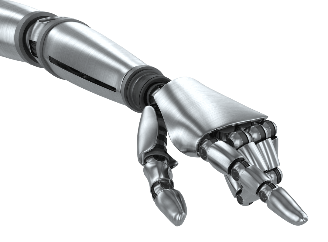 Futuristic Silver Robot Arm with Transparent Background