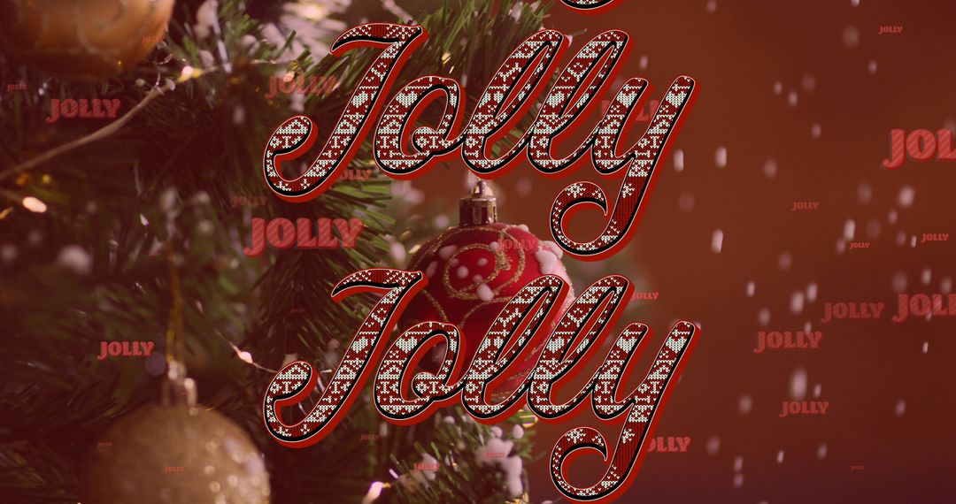Jolly Text Over Festive Christmas Tree with Ornaments