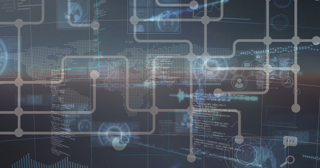 Futuristic Digital Network Overlay with World Map and Data