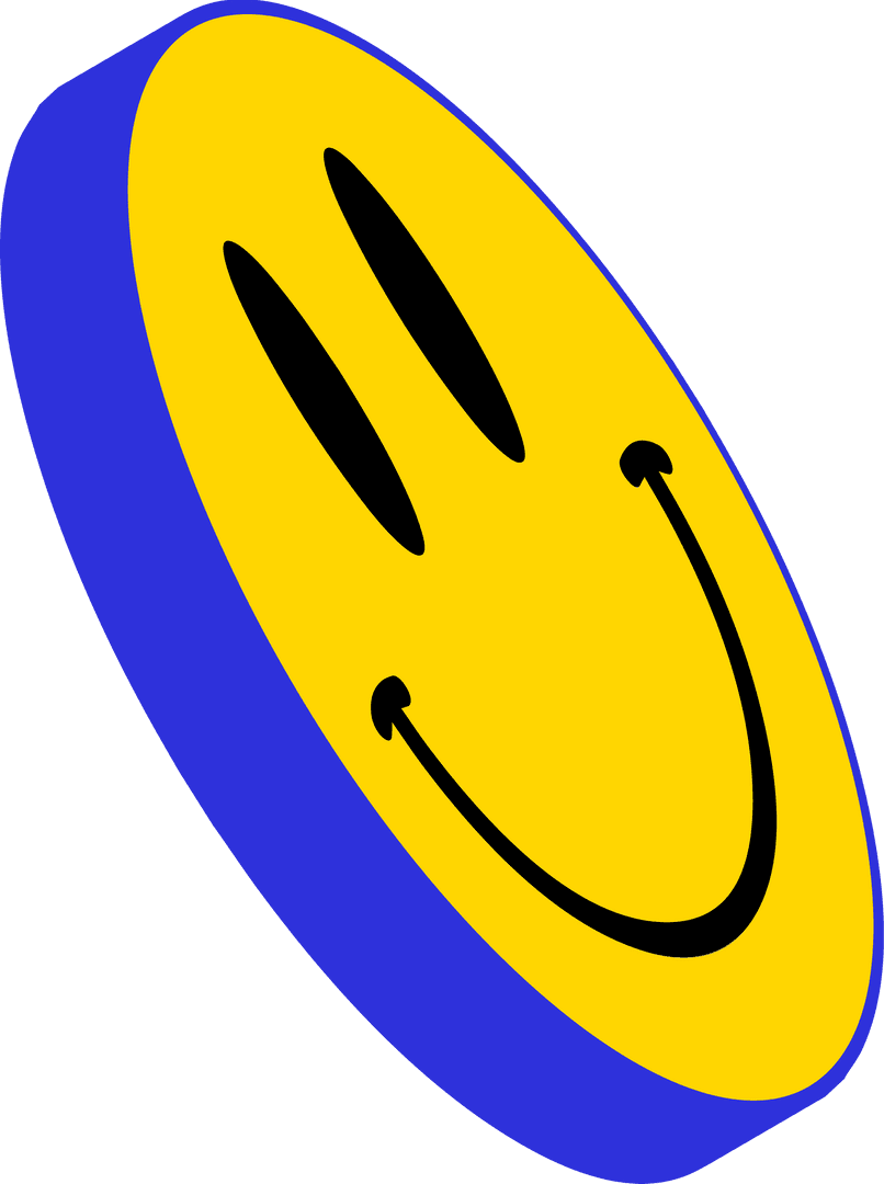 3D Yellow Smiley Token with Blue Rim on Transparent Background