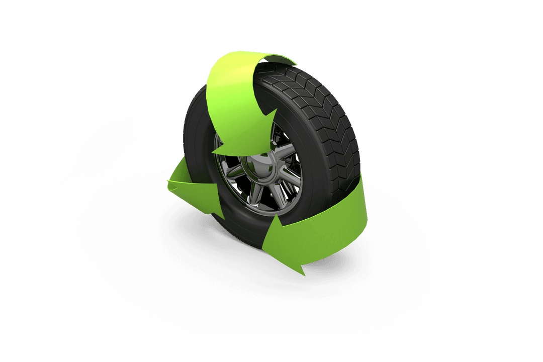 Transparent Tyre with Green Recycling Symbol for Eco Compliance