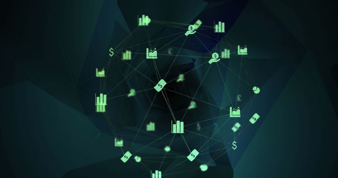 Digital Network Connections and Technology Icons on Dark Background