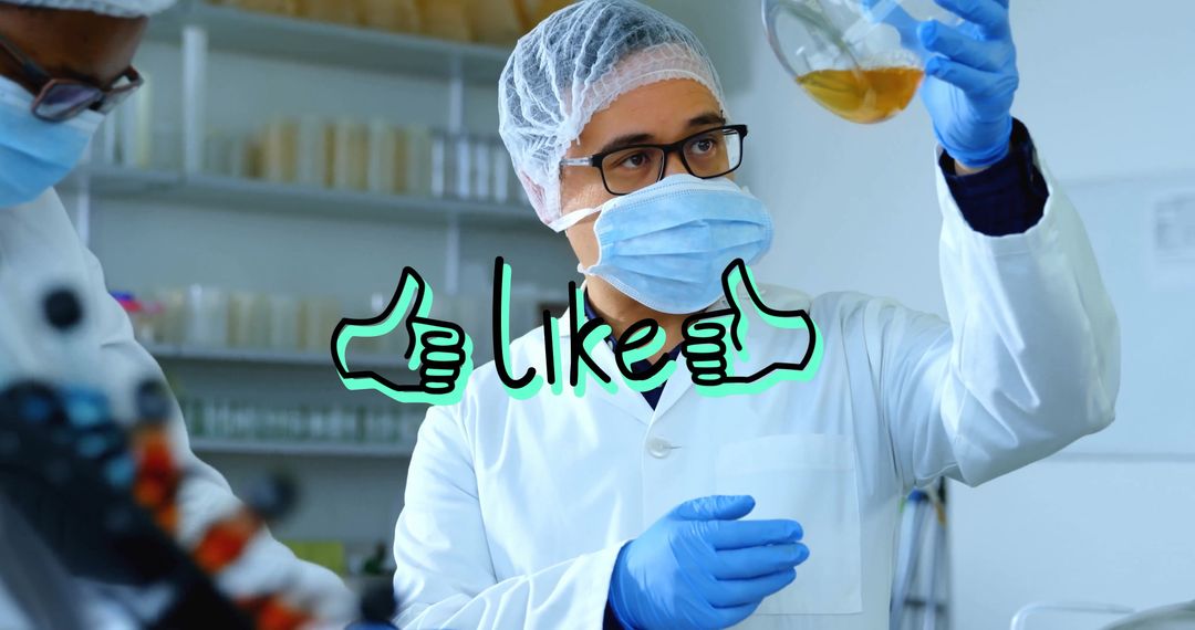 Male Scientist Conducting Experiment Holding Flask in Laboratory