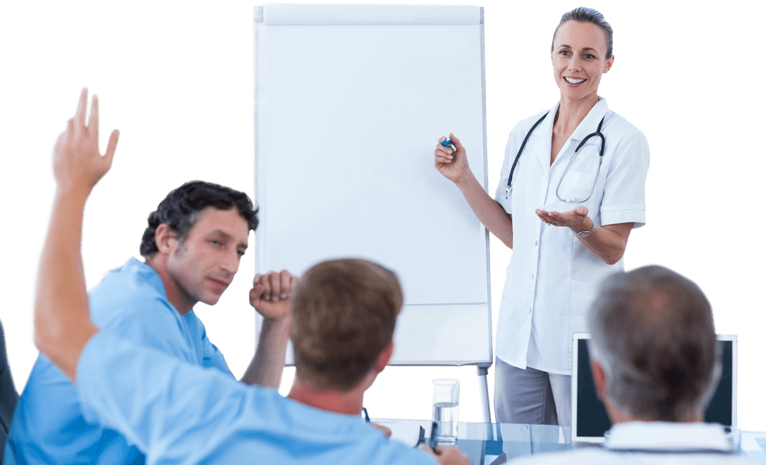 Transparent Medical Team Meeting with Doctor Presenting