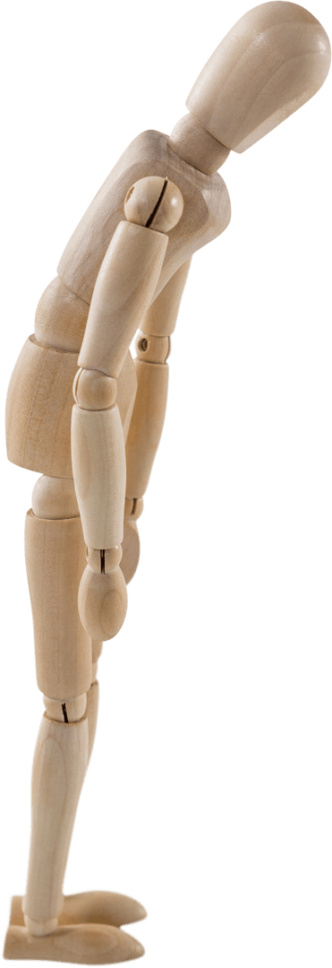 Wooden Mannequin Leaning on Transparent Background