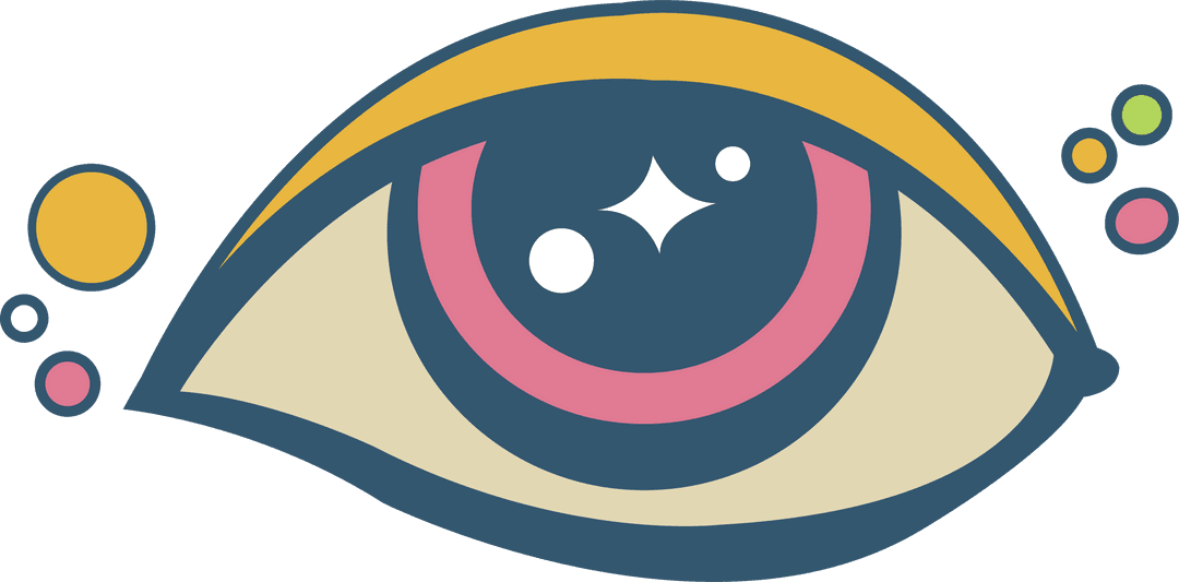 Transparent Eye Motif Featuring Rings, Sparkles and Dots in Flat Design