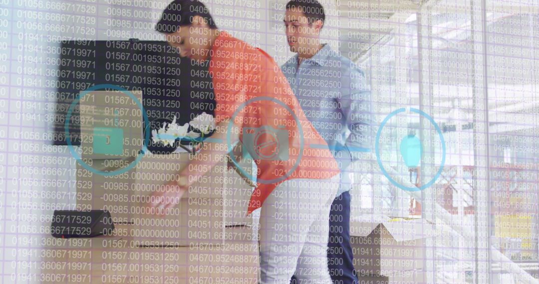 Team Collaborating in Modern Office with Global Network Concept Overlay