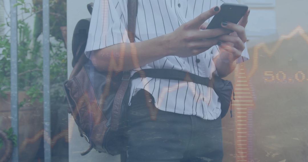 Traveler Checking Phone with Business Growth Graph Overlay