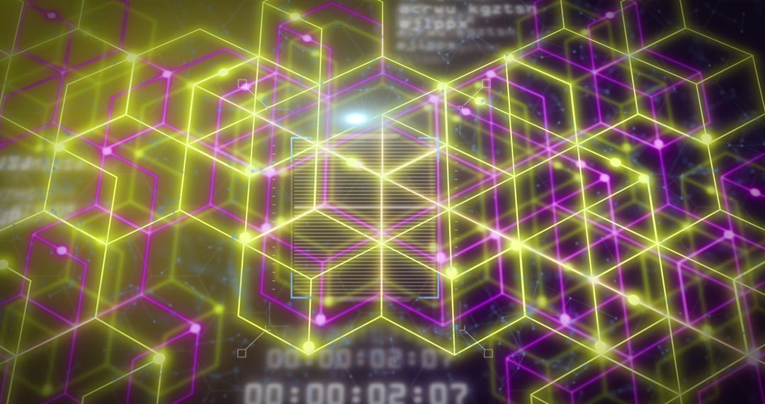 Futuristic Neon Geometric Design with Digital Data Overlay