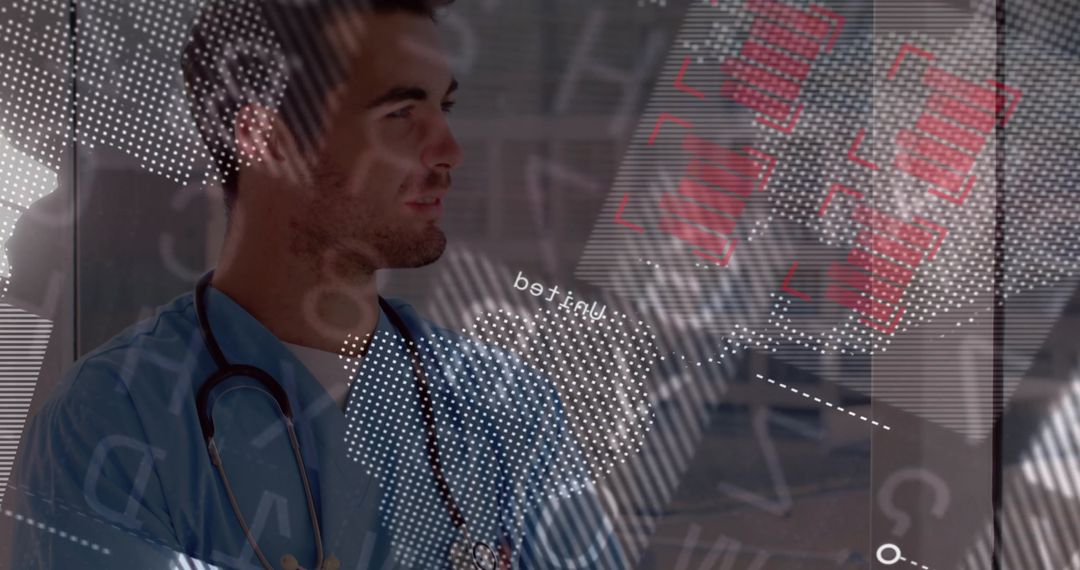 Healthcare Innovation and Diagnostics: Doctor Analyzing Data Overlay