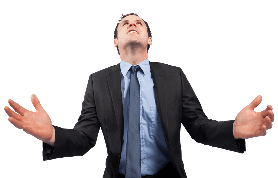Transparent Businessman Reaching Upset or Frustrated Gesture