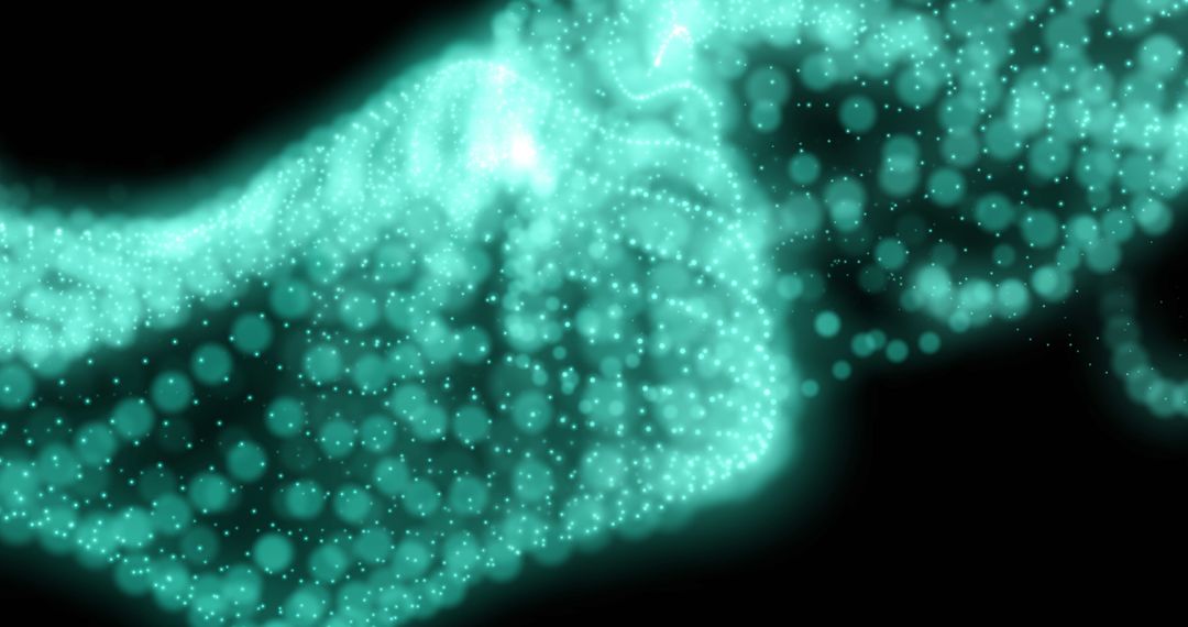 Abstract Green Particles Glowing in Fluid Motion