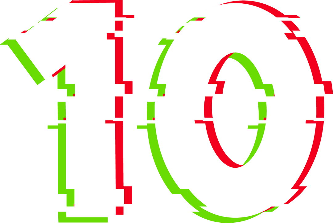 Transparent Glitch Number Ten with Colored Shadows