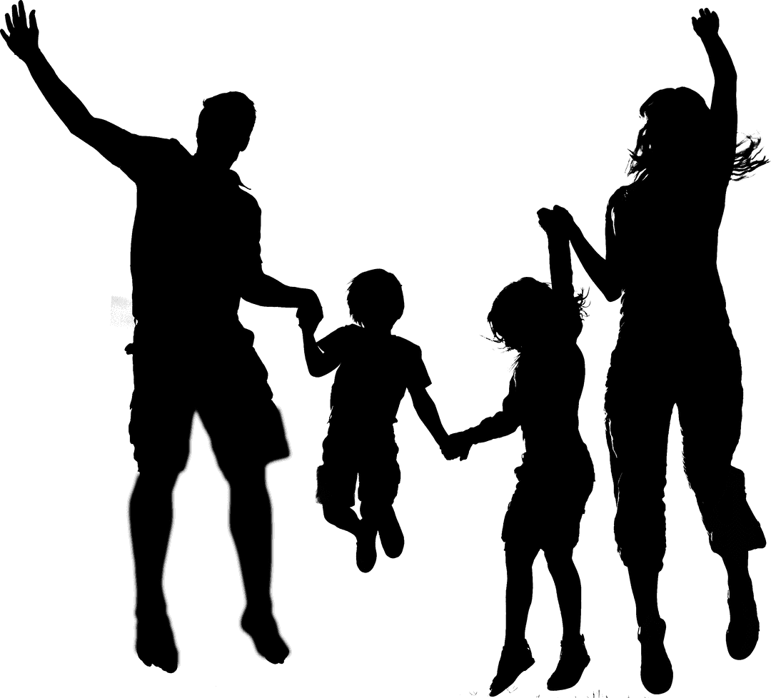 Transparent Silhouette of Family Jumping in Joy