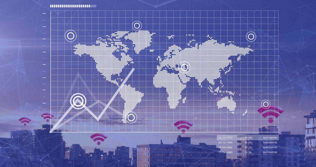 Global Financial Data Interface Over Cityscape