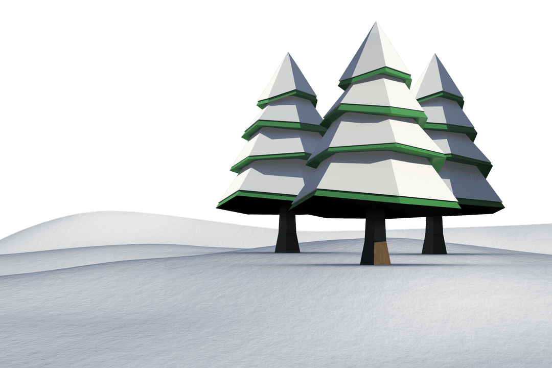 Snowy Landscape with 3D Polygon Fir Trees on Transparent Background