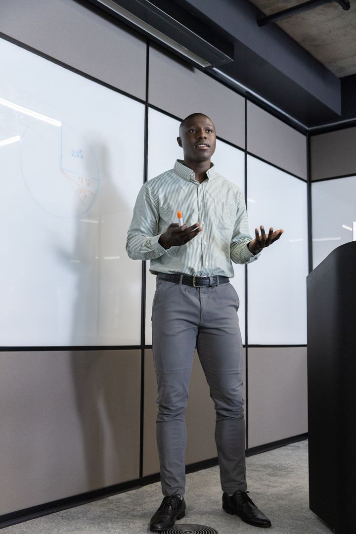 Confident Business Presentation in Modern Office Setting