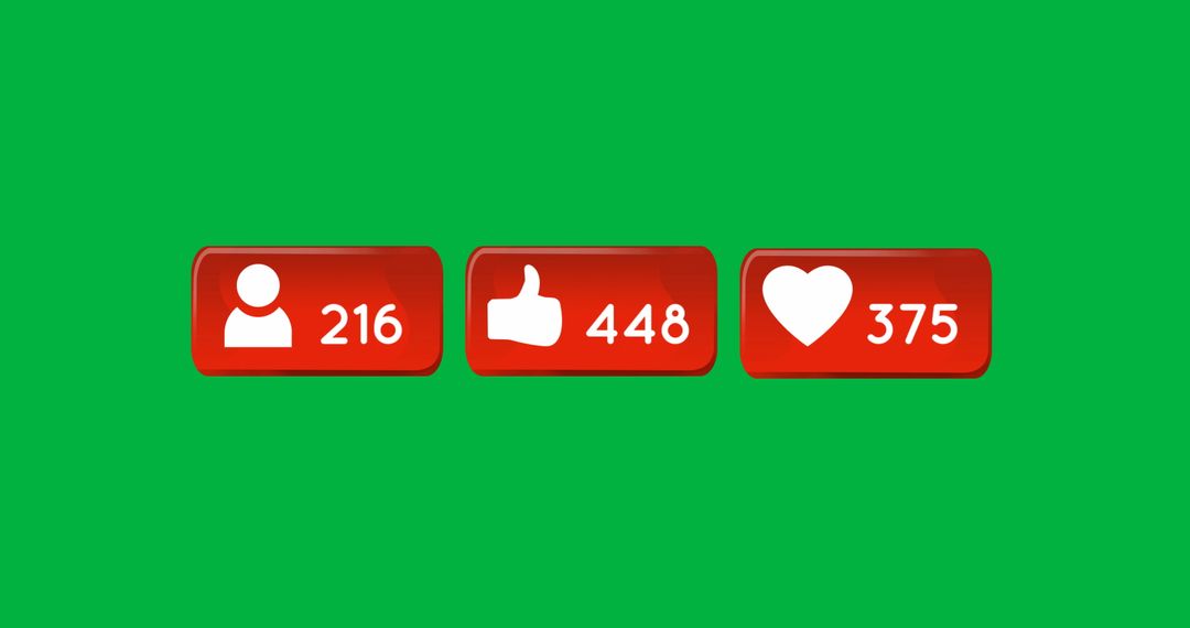 Social Media Engagement Icons with Numeric Count on Green Background