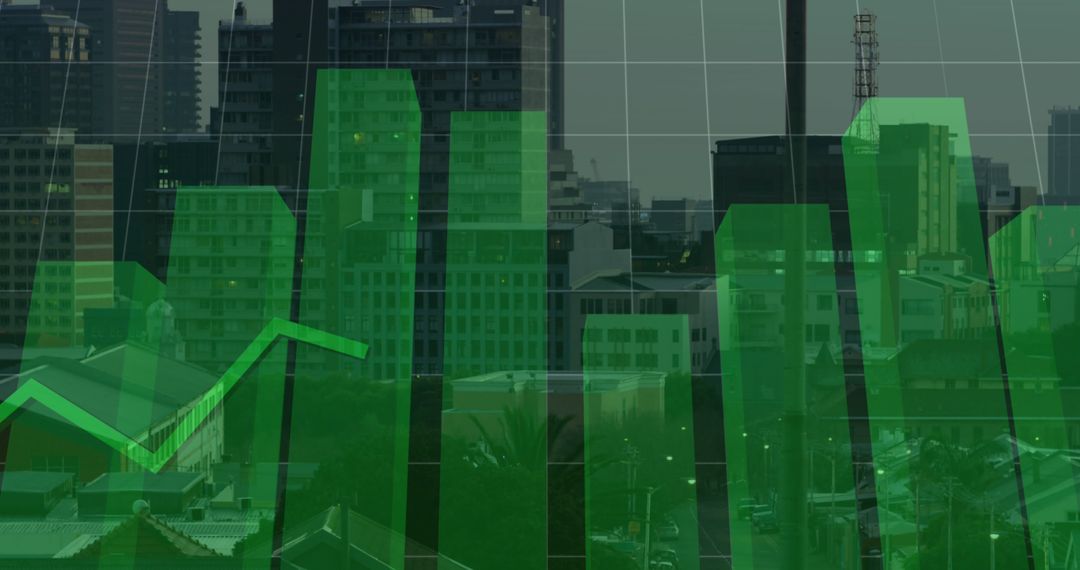 Financial Growth Statistics Overlay on Modern Cityscape