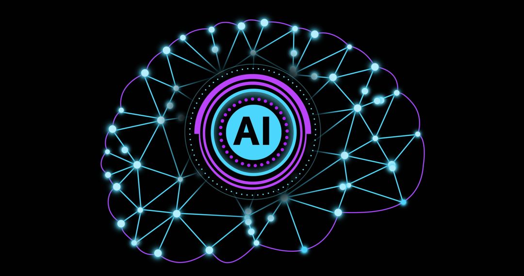 Futuristic AI Brain Network Concept on Black Background