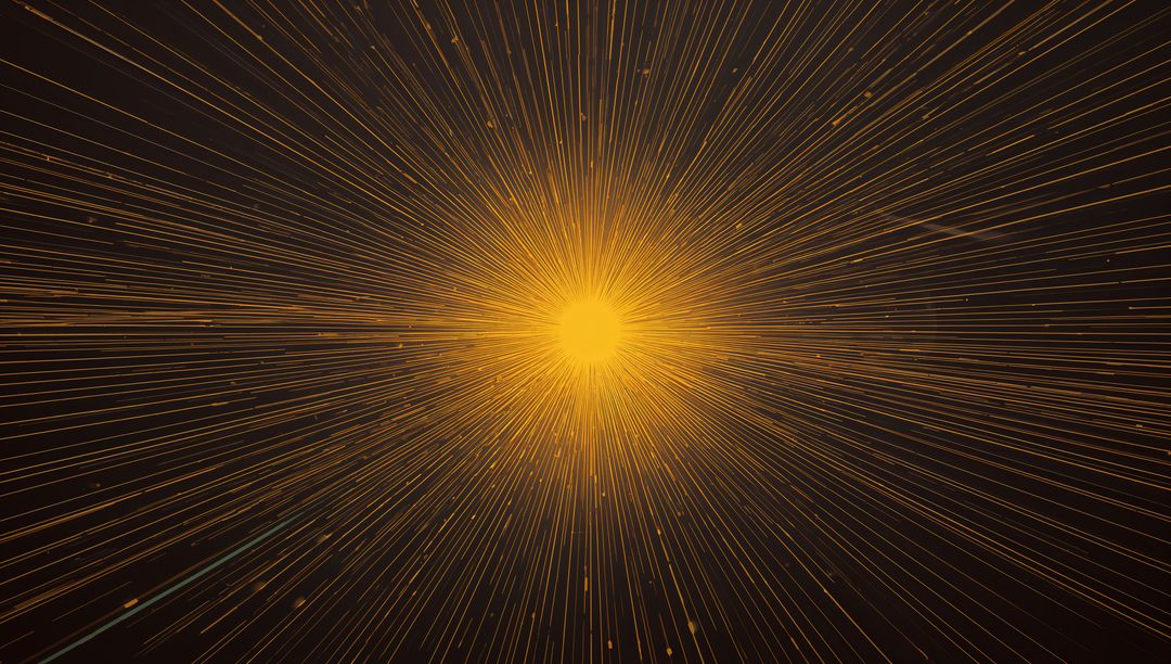Radiant Yellow Orb Emitting Thin Linear Rays and Soft Halo in Dark Abstract Space