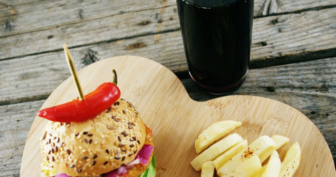 Tasty Veggie Burger with Red Pepper on Wooden Table - Free Images, Stock Photos and Pictures on Pikwizard.com