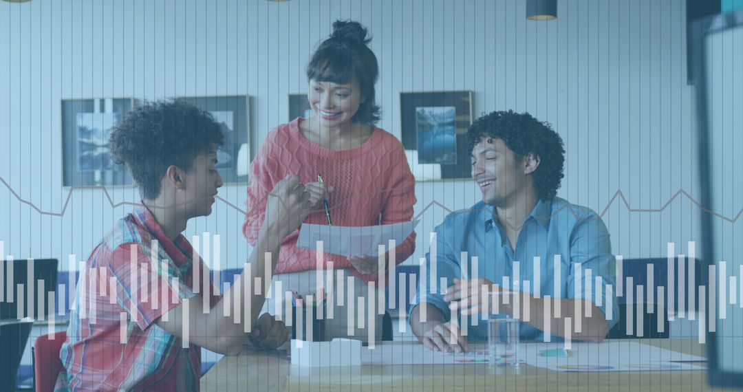 Diverse Team Collaborating with Data Analytics Overlay