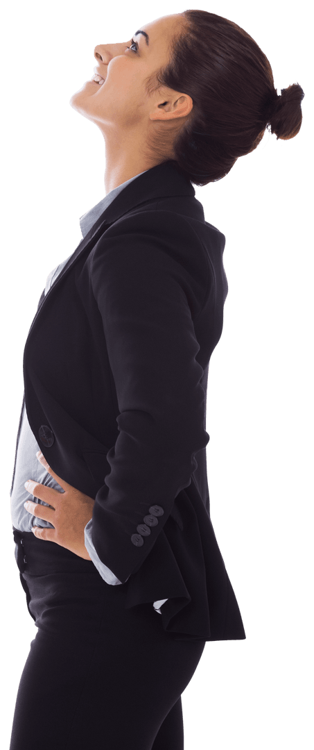 Confident Businesswoman Smiling Side View Transparent Background