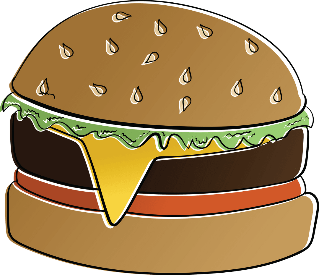 Delicious Cheeseburger Digital Illustration on Transparent Background