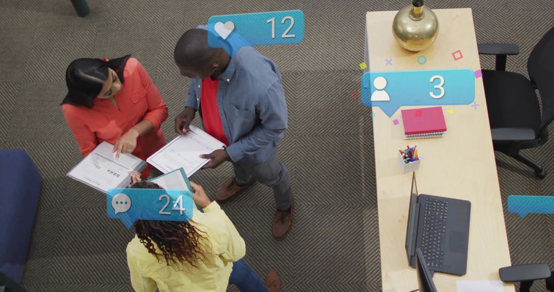 Business Team Collaborating with Social Media Integration