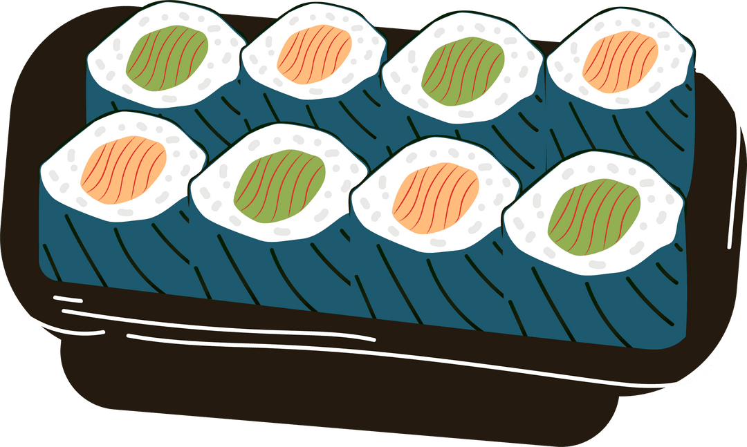 Transparent Background Sushi Rolls on Serving Platter Illustration
