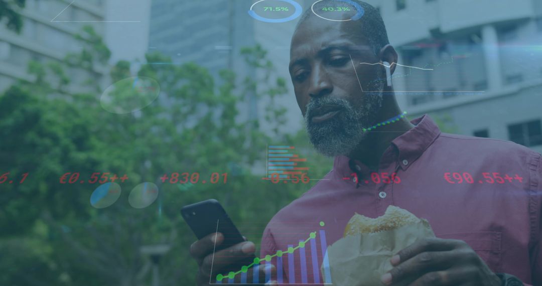 Professional Analyzing Charts Outdoors on Mobile Device