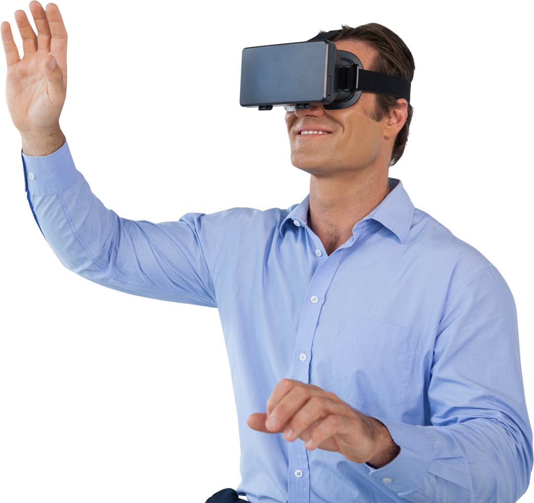 Smiling Man Using Virtual Reality Headset on Transparent Background - Download Free Stock Images Pikwizard.com