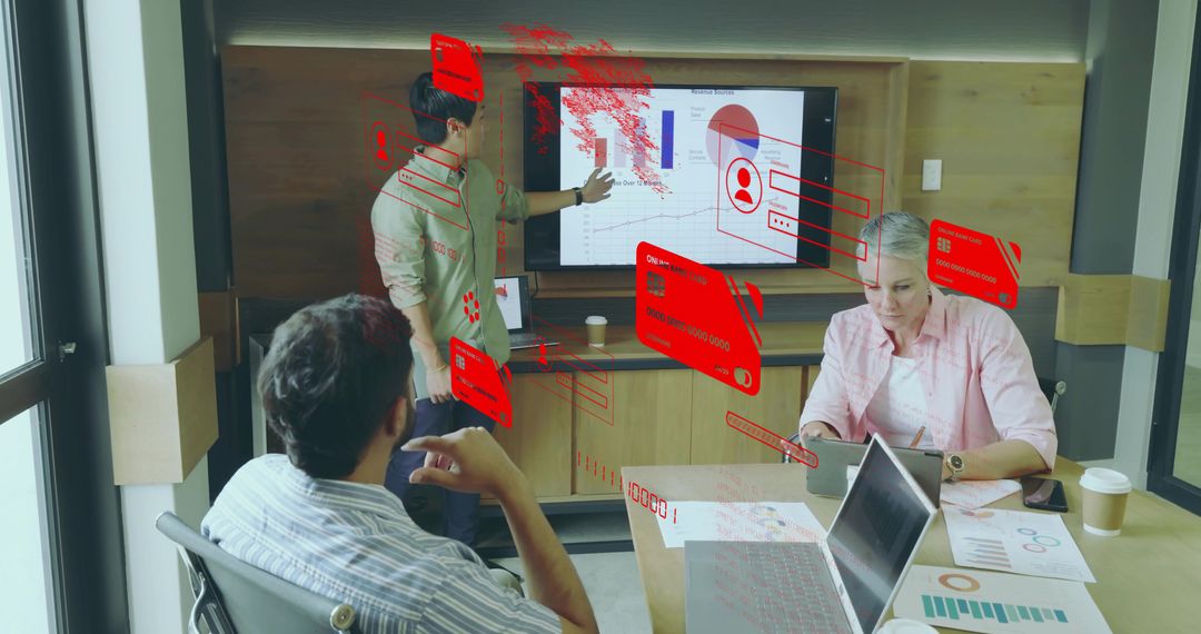 Business Meeting with Digital Analytics and Team Collaboration