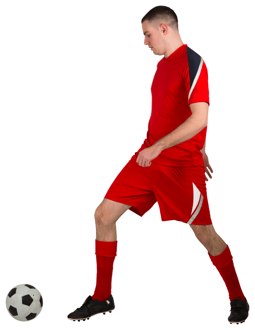 Transparent Football Player in Red Kit Handling Ball