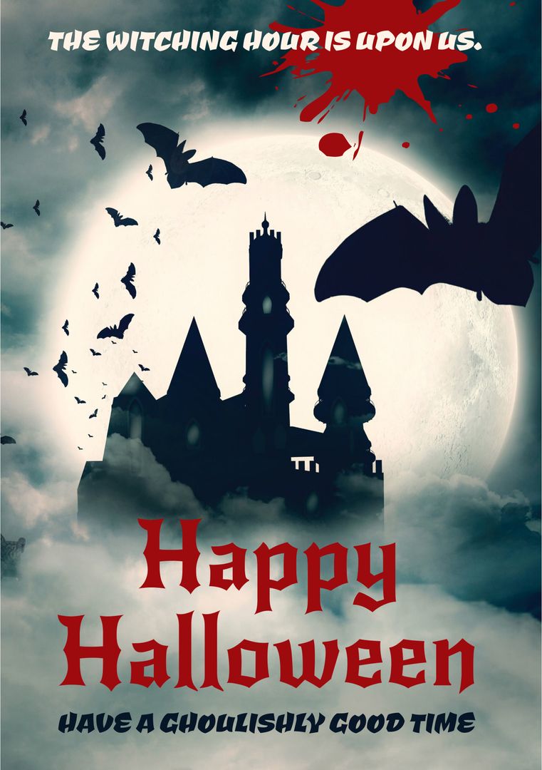 Spooky Halloween Full Moon Icon Bat Castle Design