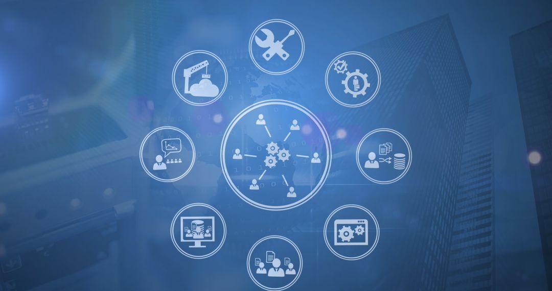 Digital Interface of Business Network on Blue Background