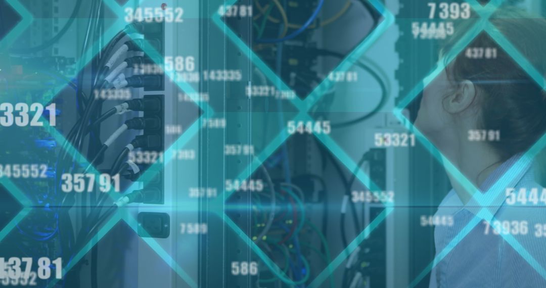 Caucasian Woman Managing Digital Data in Server Room