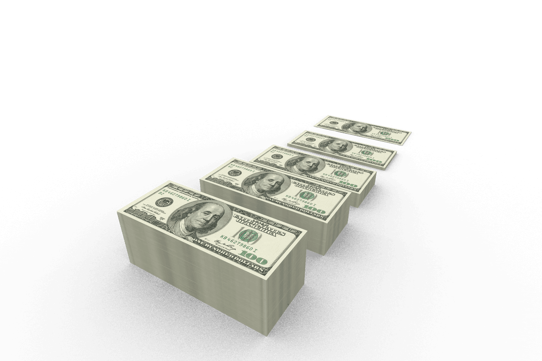 Stacked US Dollar Banknotes on Transparent Background