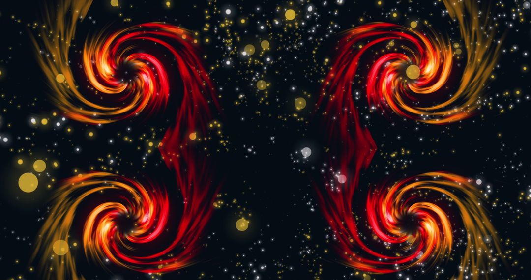 Vibrant Spiral Flames and Sparkles on Black