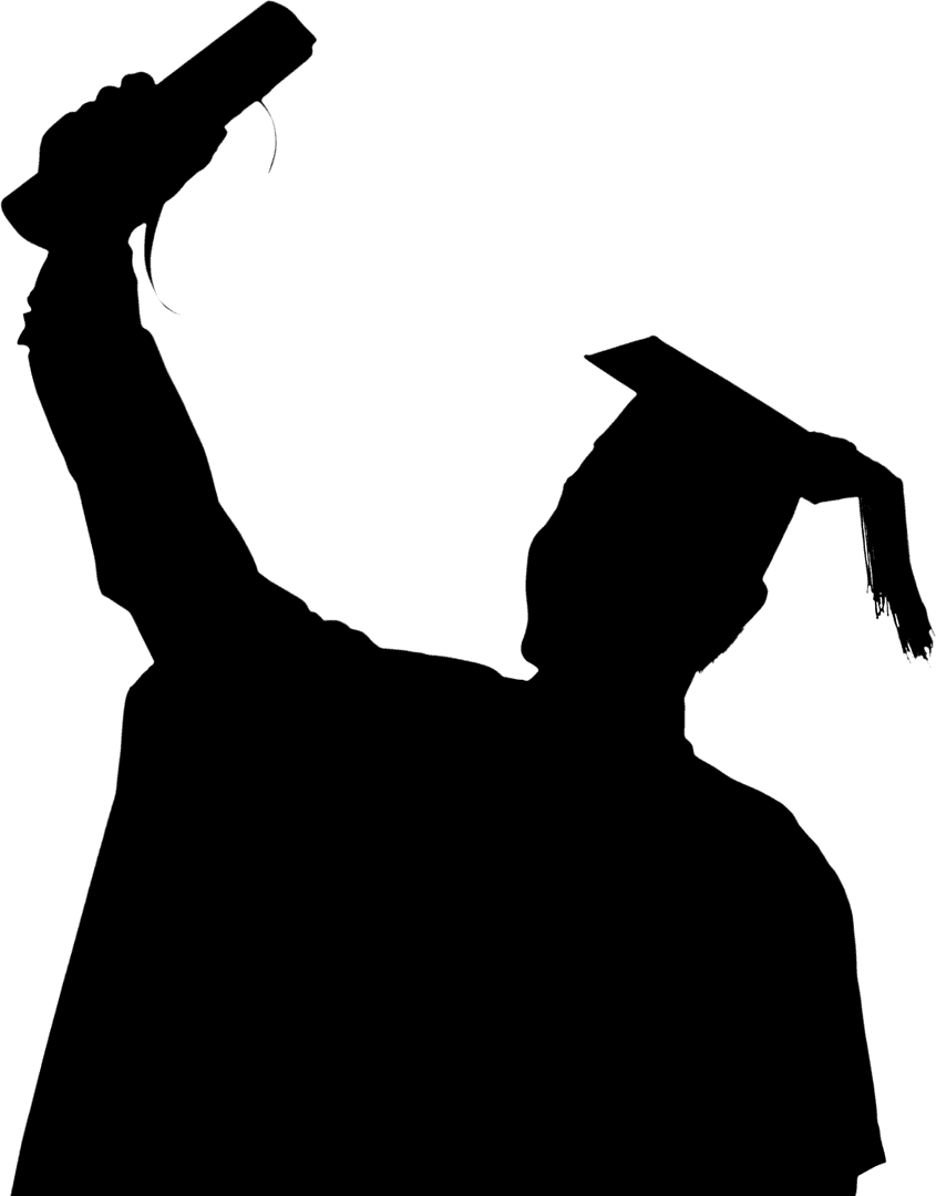 Silhouette of Man Holding Graduation Document on Transparent Background